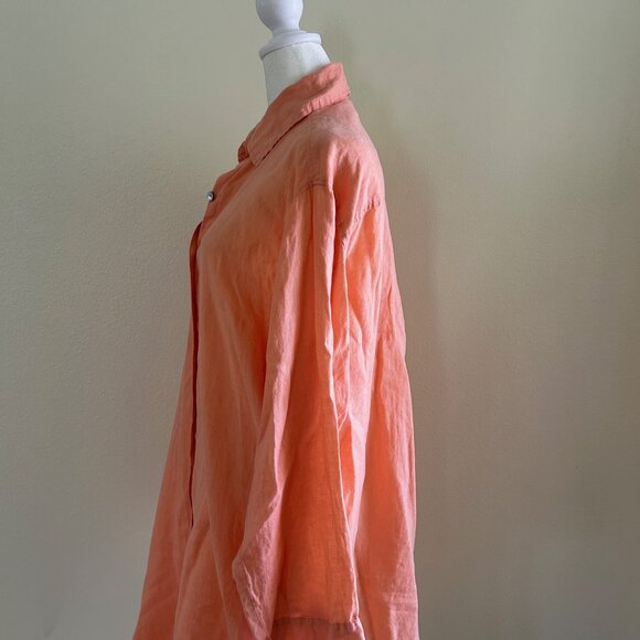 Coco Rose Tunic Dress Womens Size L/XL Peach Pure Linen Collared Button Front - Picture 5 of 8